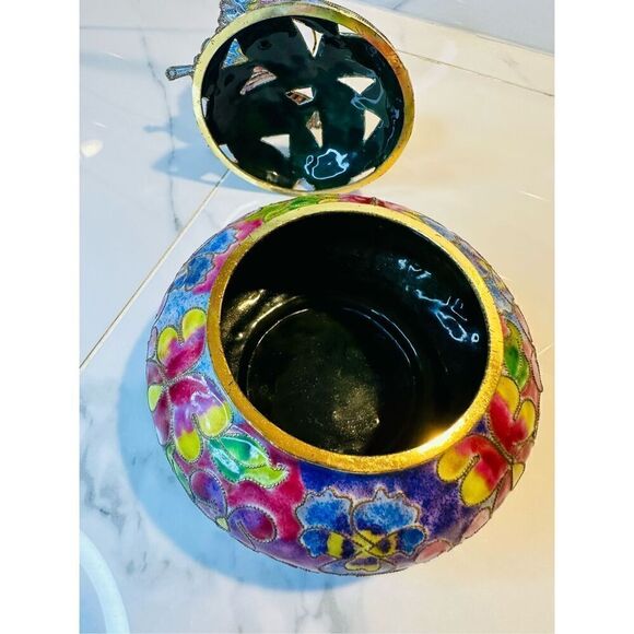Vintage Cloisonne Butterfly Trinket Box With Lid Guild Trim Beautiful! - Picture 3 of 5